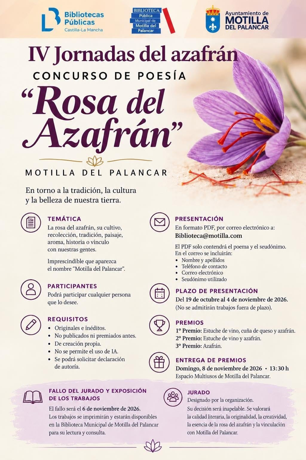 Cartel del concurso de poesía «Rosa del Azafrán» 2026